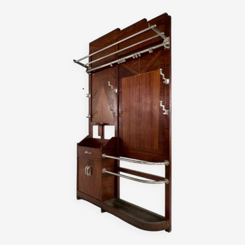 Art deco cloakroom coat rack in wood and metal