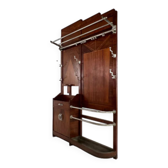 Art deco cloakroom coat rack in wood and metal
