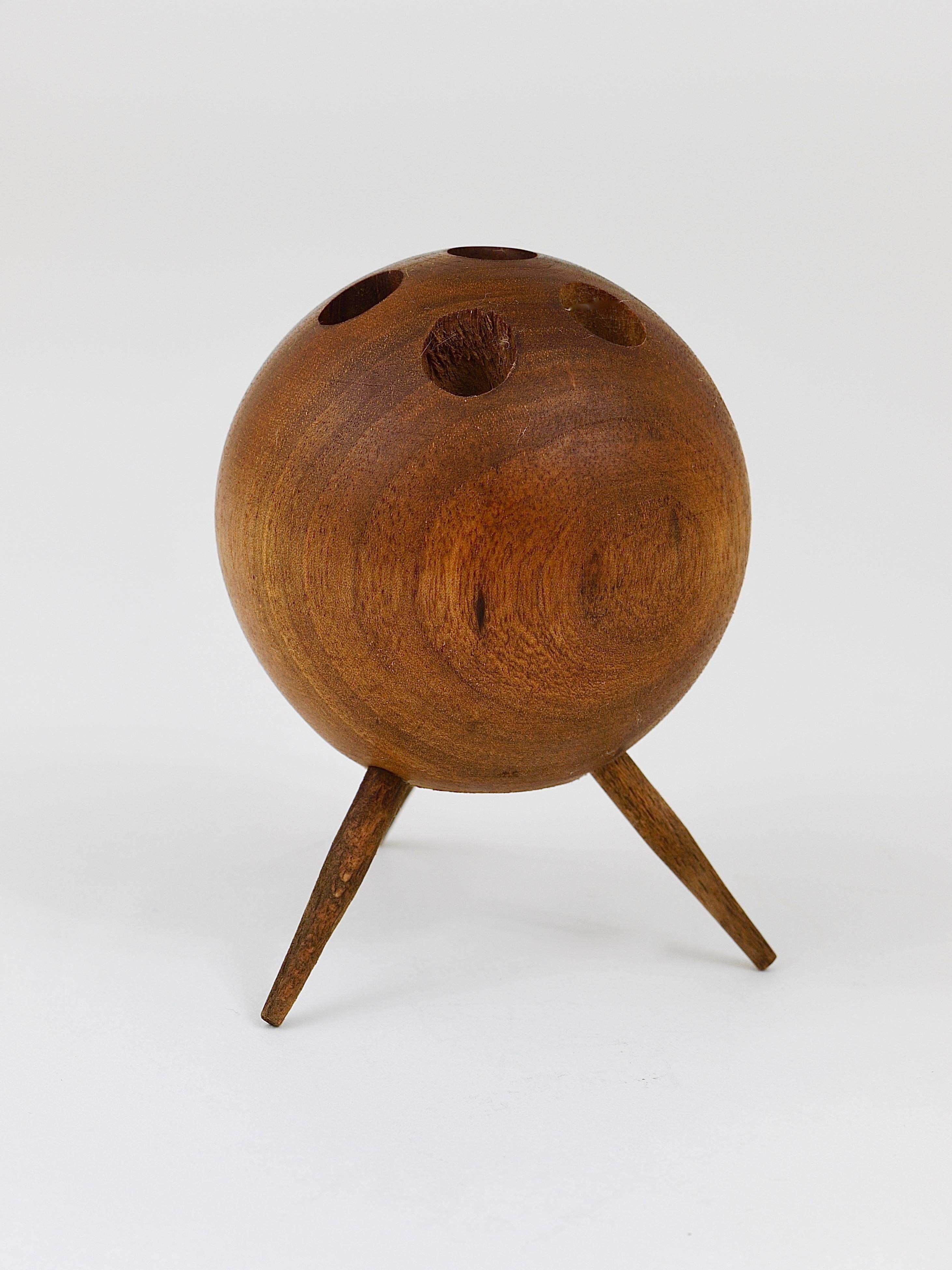 Tripod chandelier ball by Carl Aubock in walnut, Austria, 1950s.