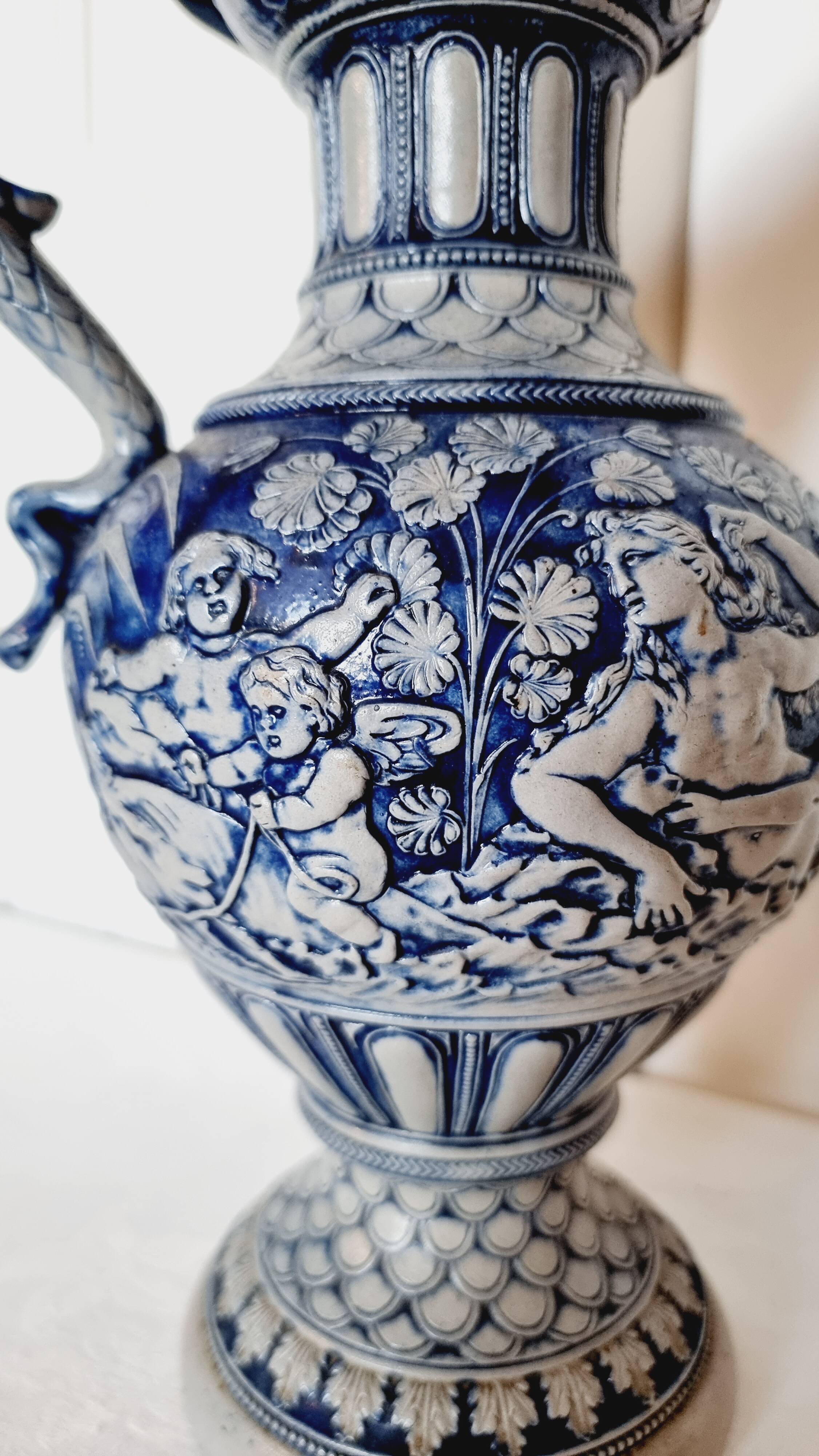 salt-glazed stoneware jug in German style, made by the prestigious house