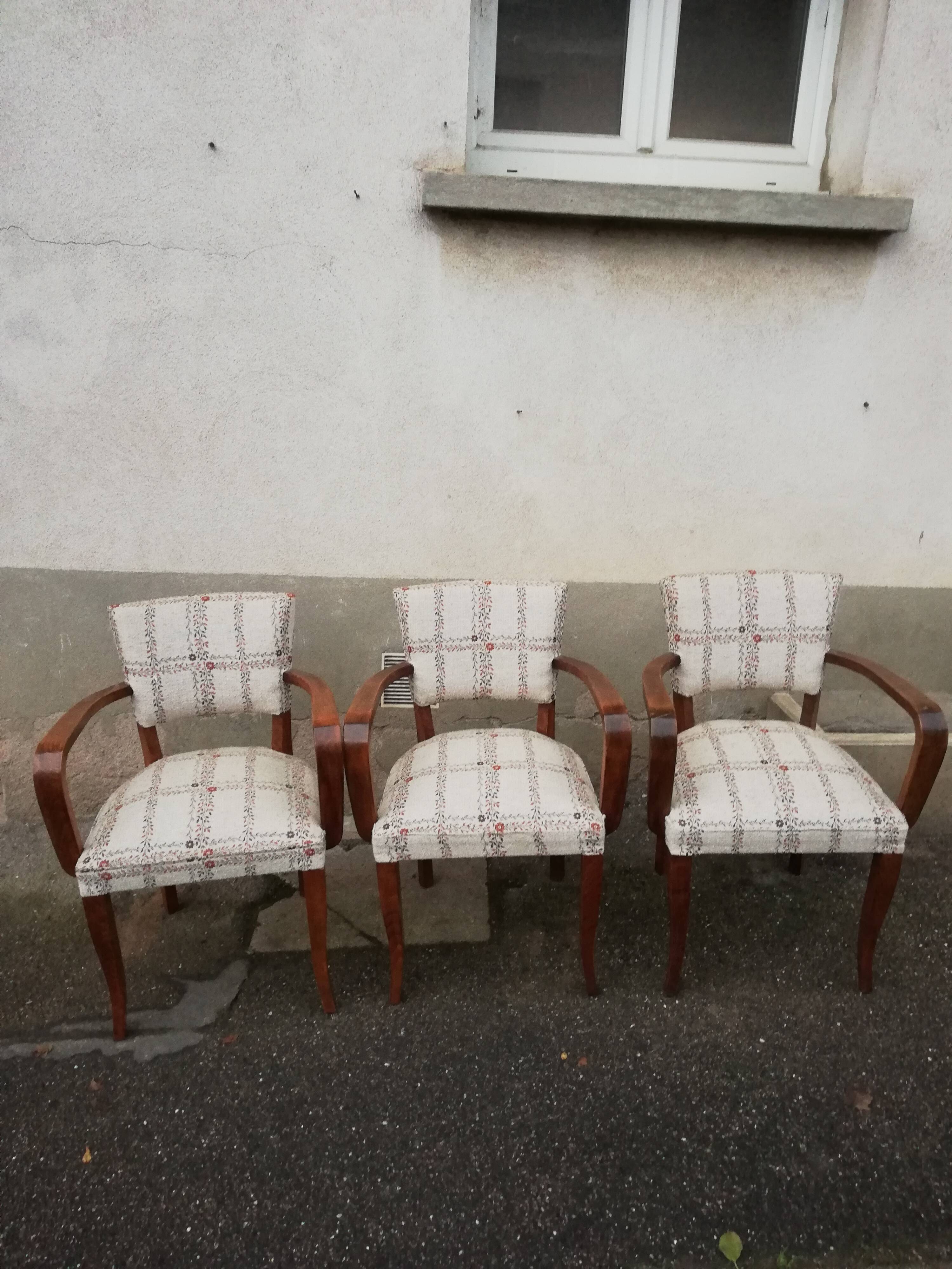 Set de 3 fauteuils bridge tissu beige