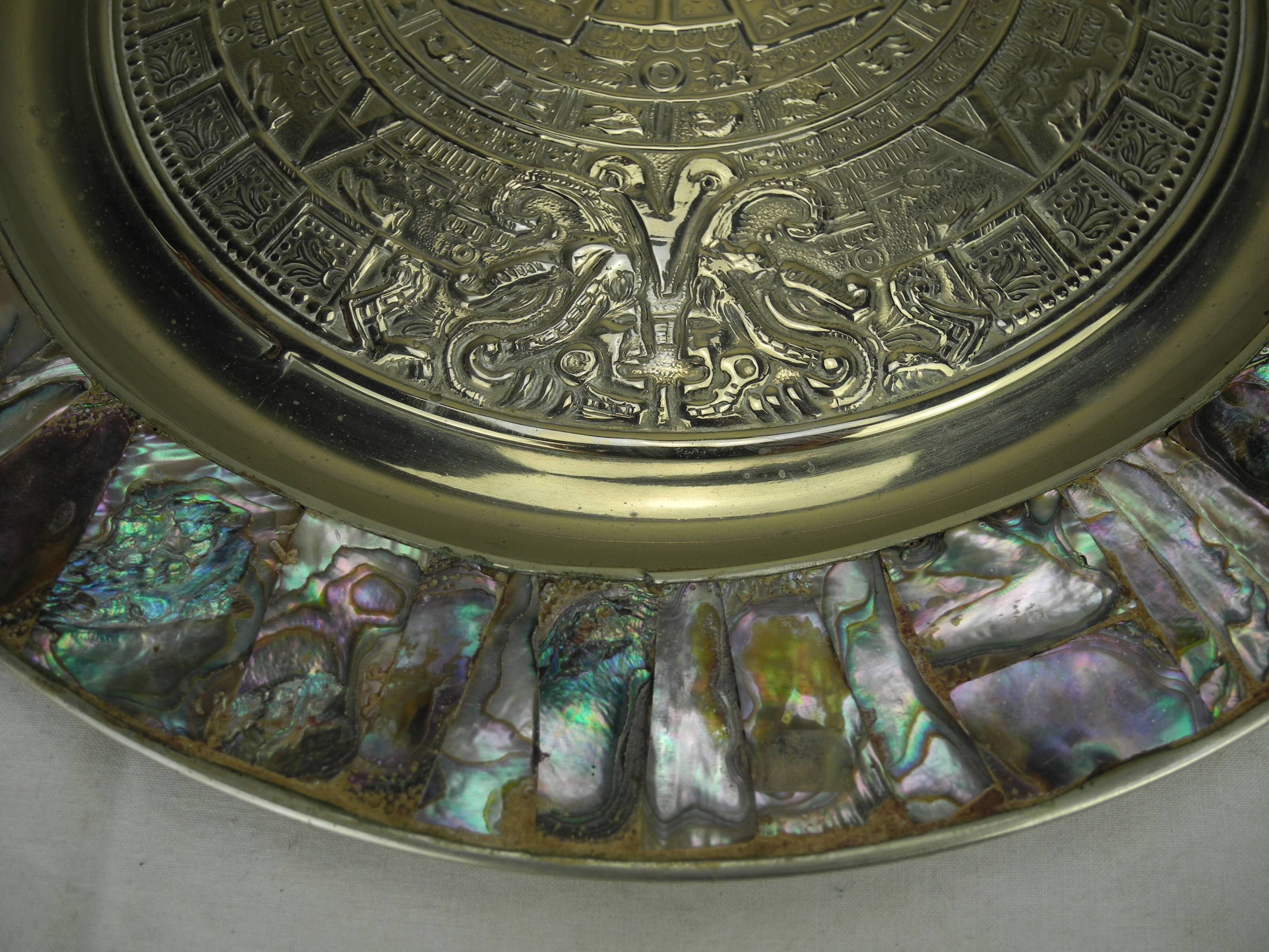 large antique wall plate Mexico alpaca Mayan calendar vintage wall plate decor