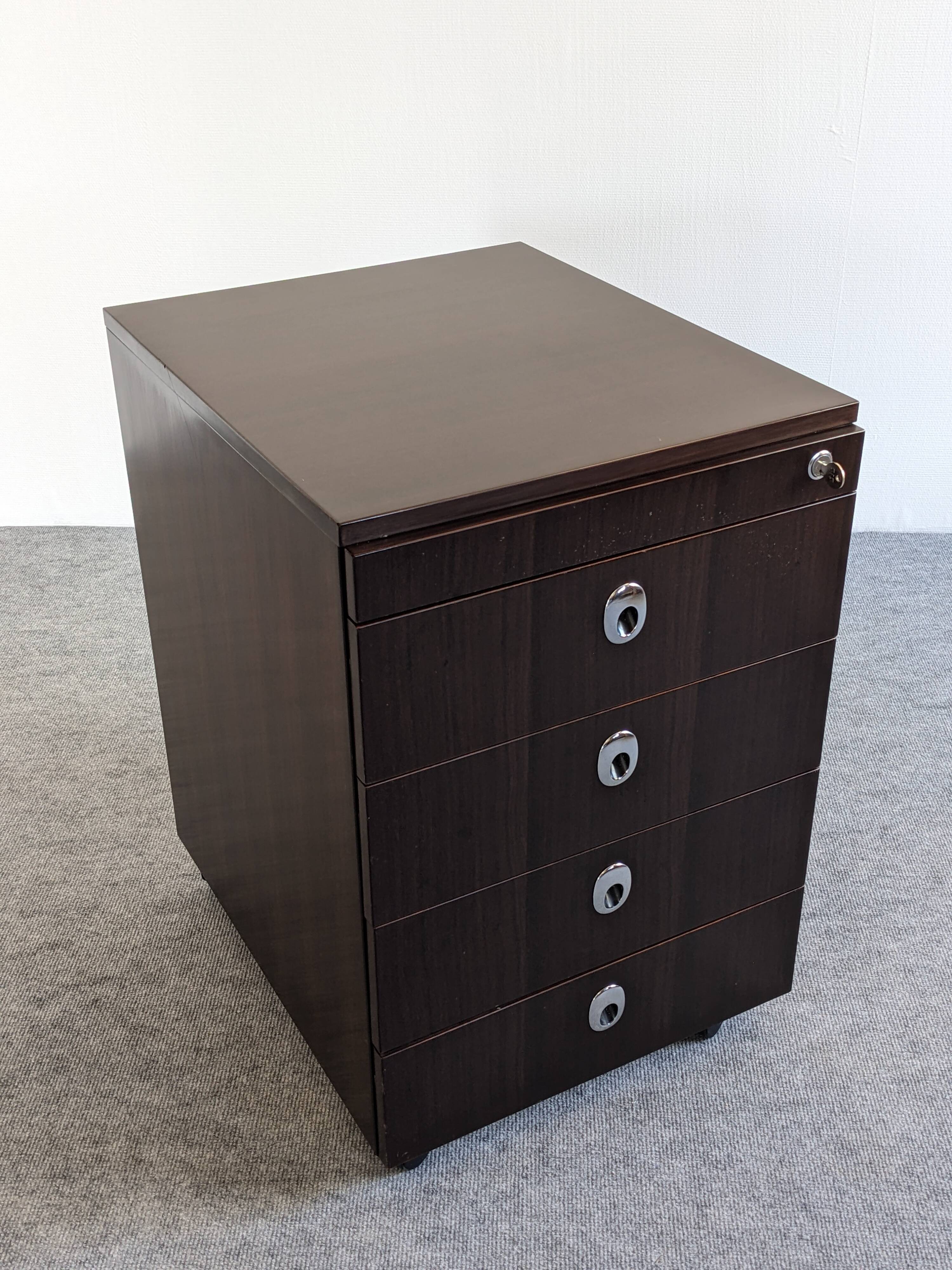 Rosewood storage box on wheels from the 70s/80s