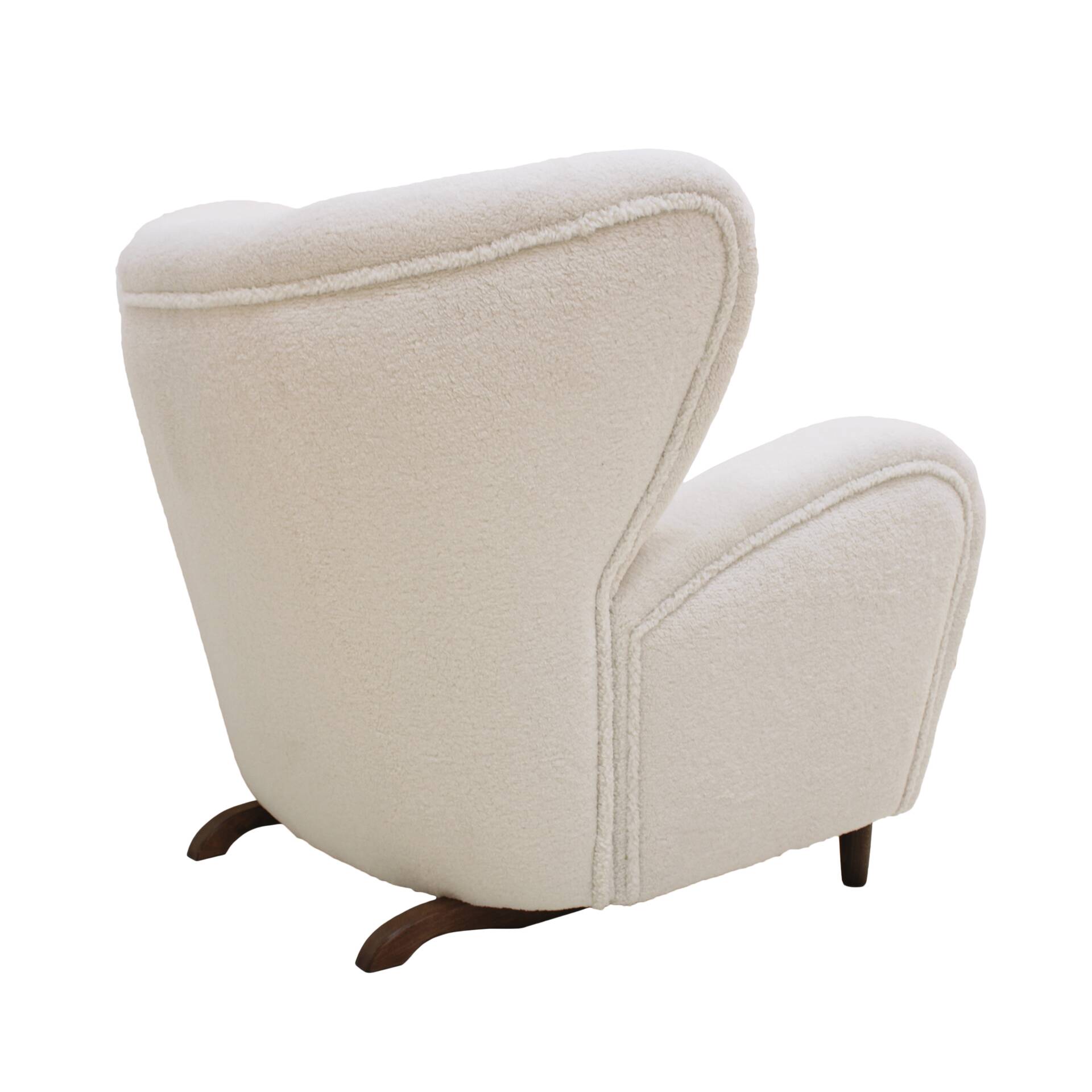 Late 20th Century White Wool and Solid Wood Pair of Armchairs, Norway