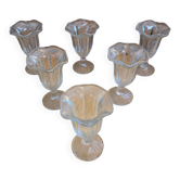 Set of 6 Ice Cream Bowls FIDENZA Moulded Glass Petal Shape Italy #E126
