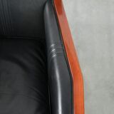 Black leather and wooden Art Deco design armchair