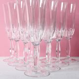 Set of 10 Vintage Crystal Champagne Flutes, Clear Italian Stemware