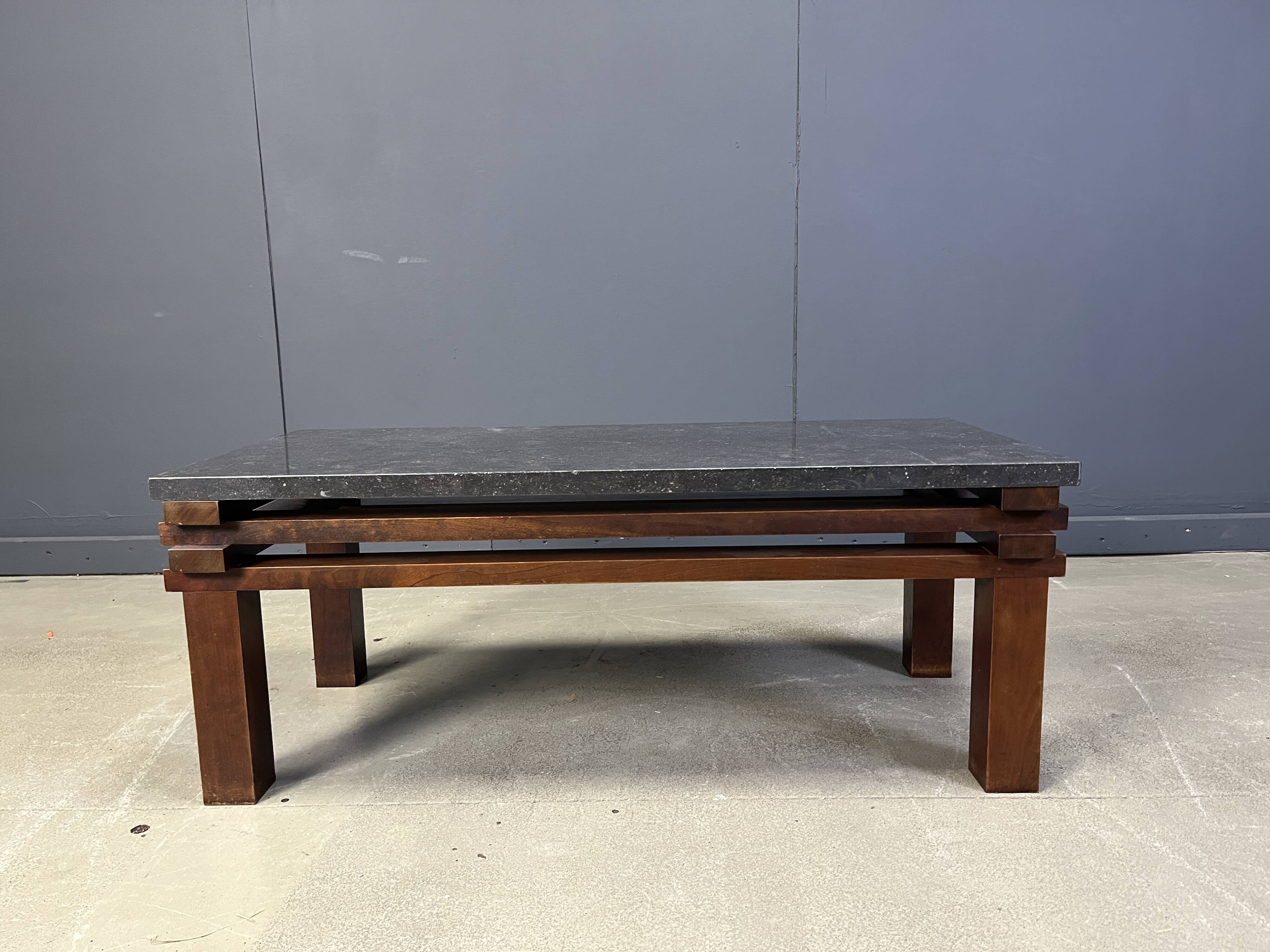 Vintage wooden and stone top coffee table, 1970s
