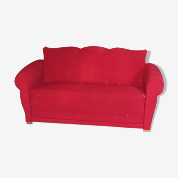 Vintage sofa bed in red fabric