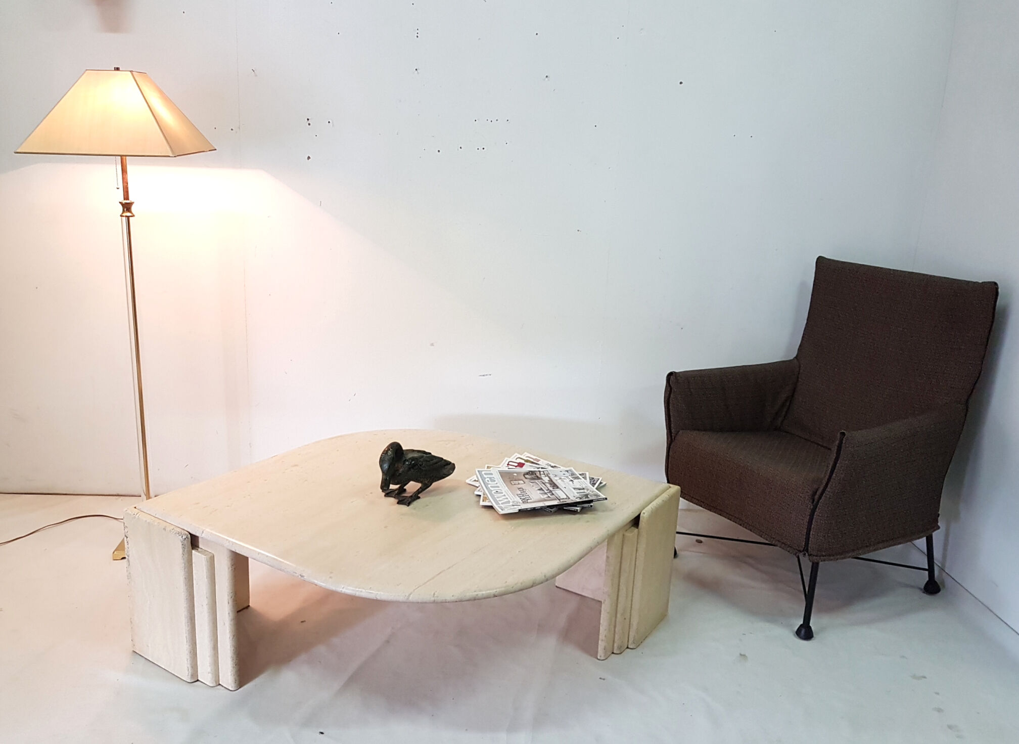 Travertin teardrop shaped coffee table, italy 1970