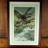 Flight of ducks, marshes and tetard willows - chromolithography Jules Habert-Dys - 1880
