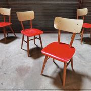 Set of 4 red wooden chairs published by Ton, 60s