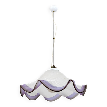 Mid-Century Modern Italian Murano Silver Leaf Glass Pendant Lamp, 1970s
