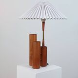 Vintage 50s wooden table lamp with pleated shade.