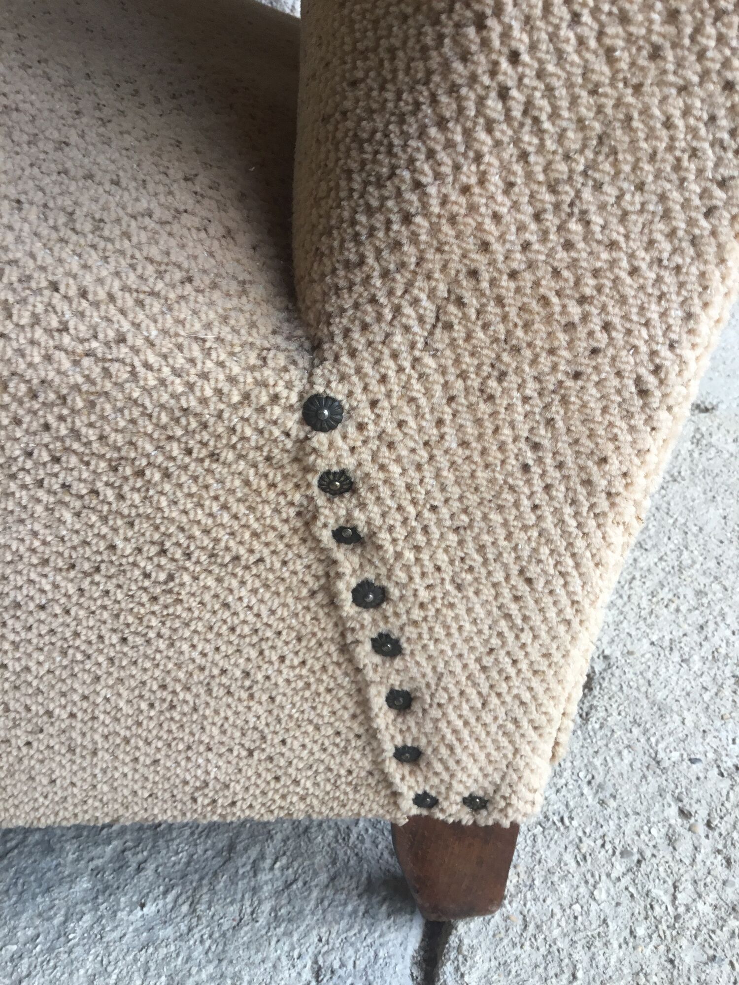 Art Deco armchair - curved wooden armrests - wool coating - mid-twentieth century