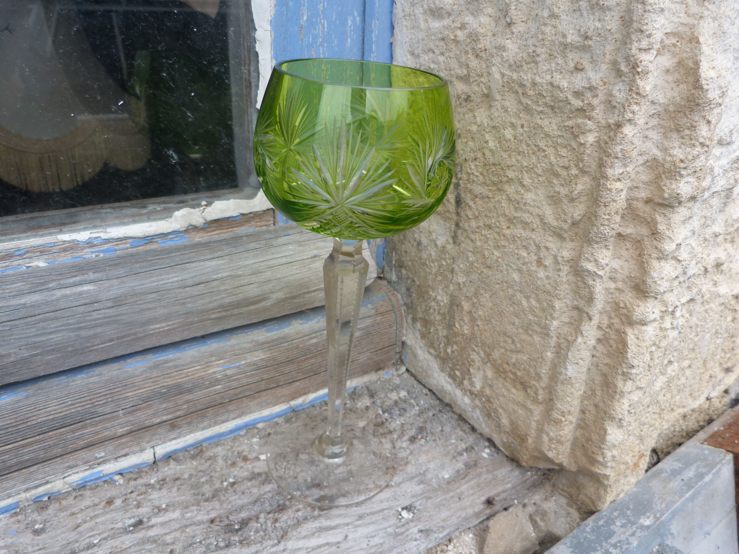 Old crystal glass Saint Louis Roemer cut green Absinthe