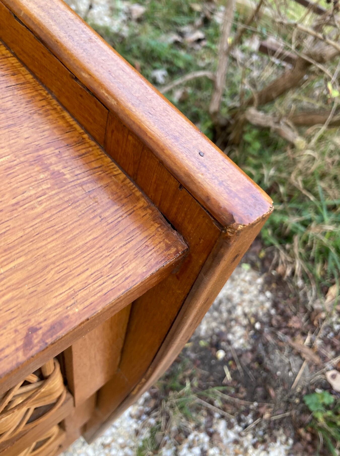 Rattan chest of drawers and vintage wood