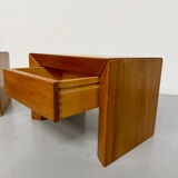2 bedside tables in elm, designed by Maison Regain, France, 1970s.