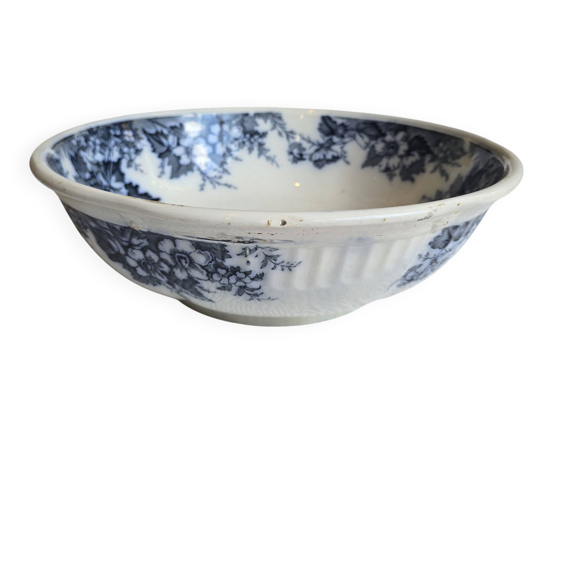 Large antique English basin A.B & Co May pattern – flow blue floral