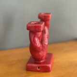 Double candle holder in red ceramic