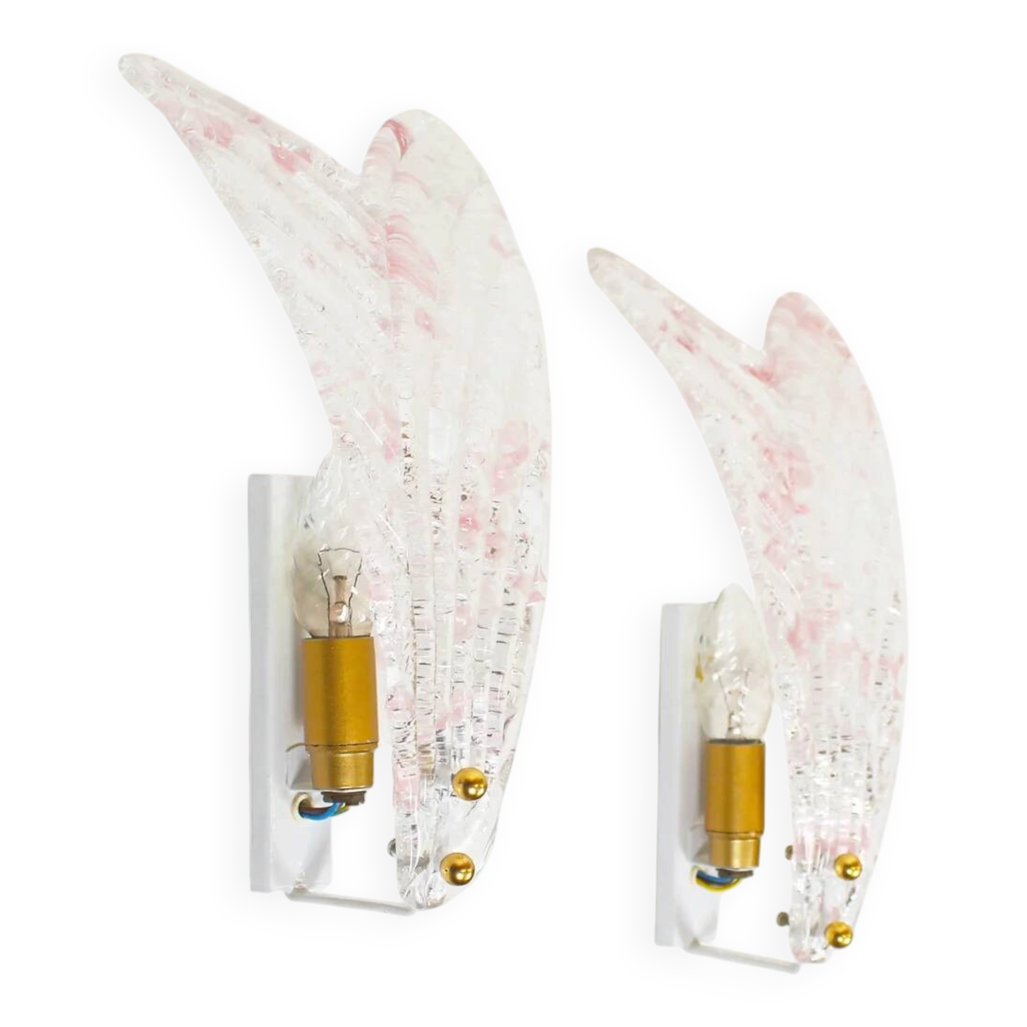 Pair of 80s Murano glass 'Foglio' wall lamps
