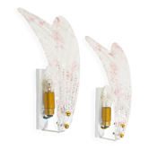 Pair of 80s Murano glass 'Foglio' wall lamps