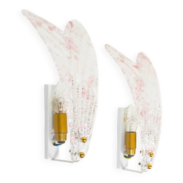 Pair of 80s Murano glass 'Foglio' wall lamps