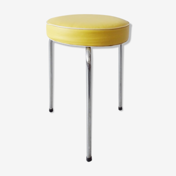 Round stool made of chrome upholstered in yellow 1960