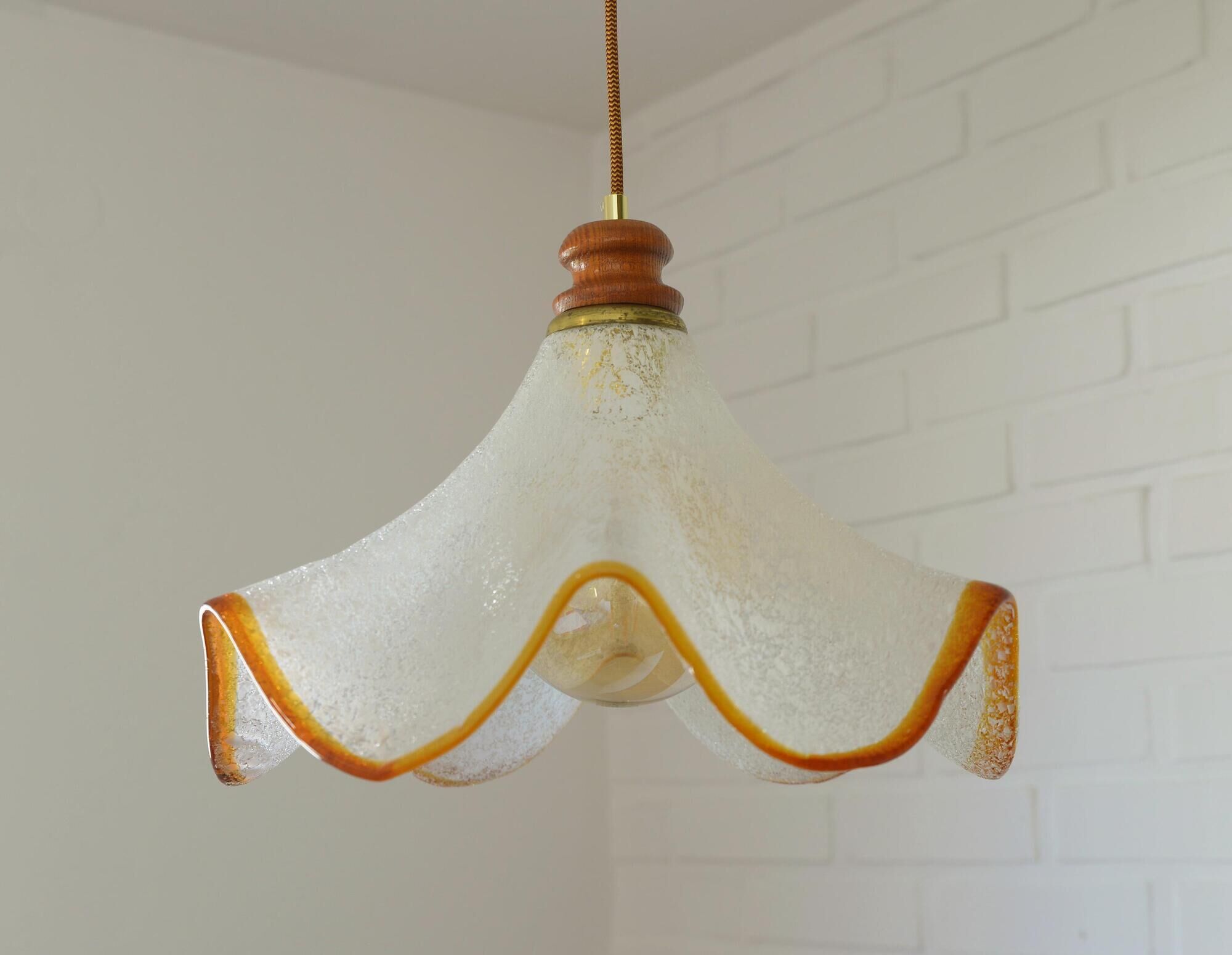 Hand Blown Murano Glass Pendant Light – Amber Rim, 1970s Italy Design