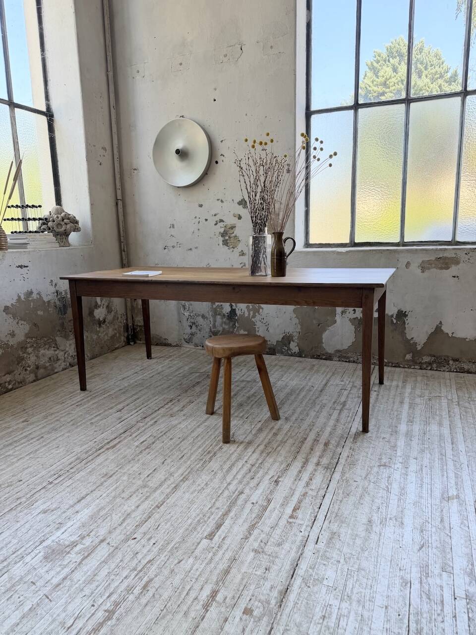 Table de ferme chêne pieds fuseaux 1950