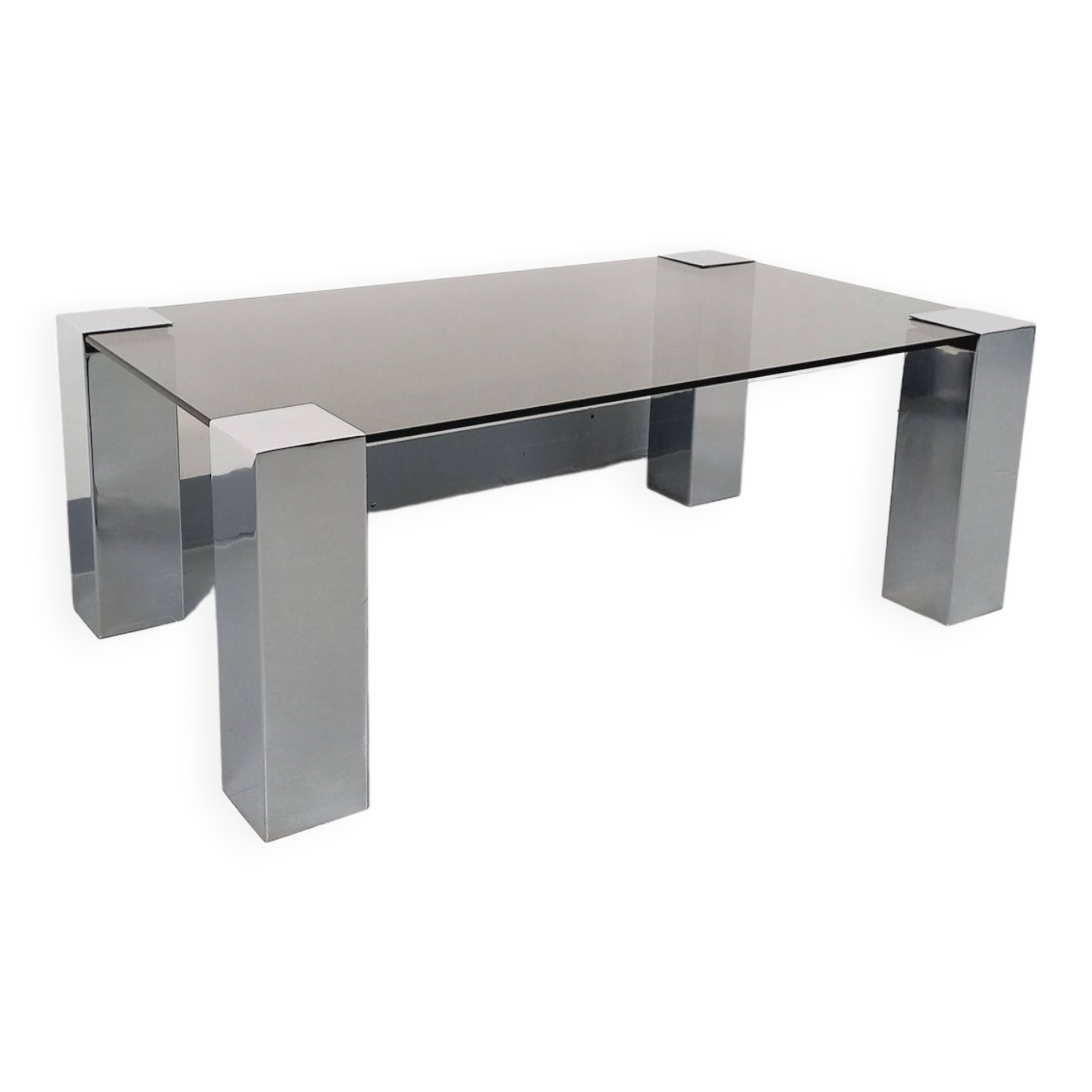 Vintage Italian coffee table Cidue in smoked glass and chrome metal from the 70s