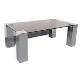 Vintage Italian coffee table Cidue in smoked glass and chrome metal from the 70s