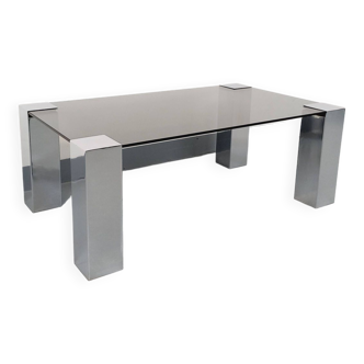 Vintage Italian coffee table Cidue in smoked glass and chrome metal from the 70s