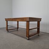 Mid-Century Smoked Glass and Wood Coffee Table on Wheels, Czechoslovakia