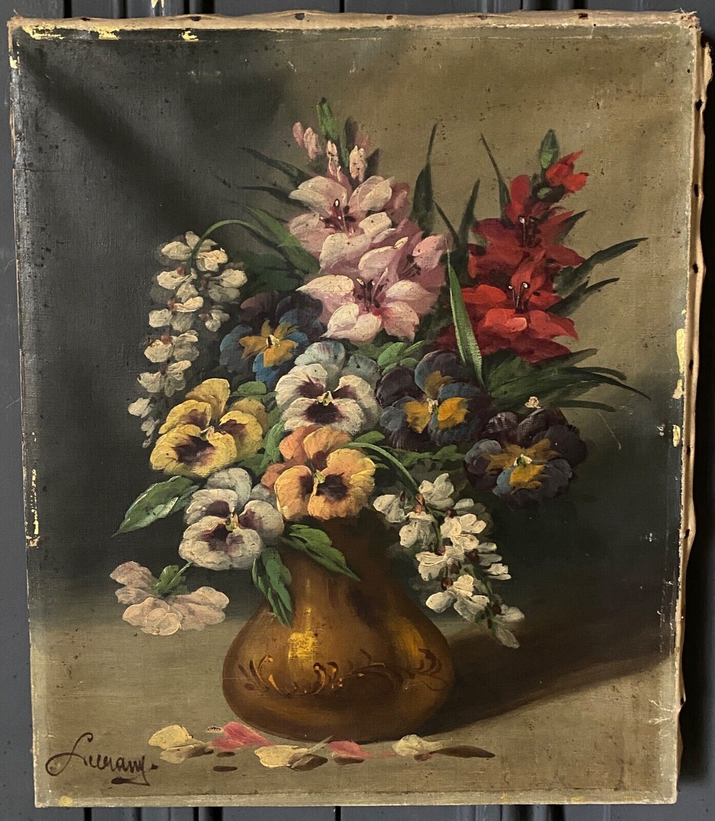 Oil on canvas by Lewarny Bouquet of flowers Mid-twentieth