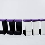 Set of 6 wrought iron bar stools polished steel curly wool 1970