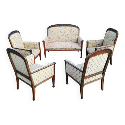 Salon art nouveau : 4 fauteuils + canapé sofa jugendstil 1900 chair