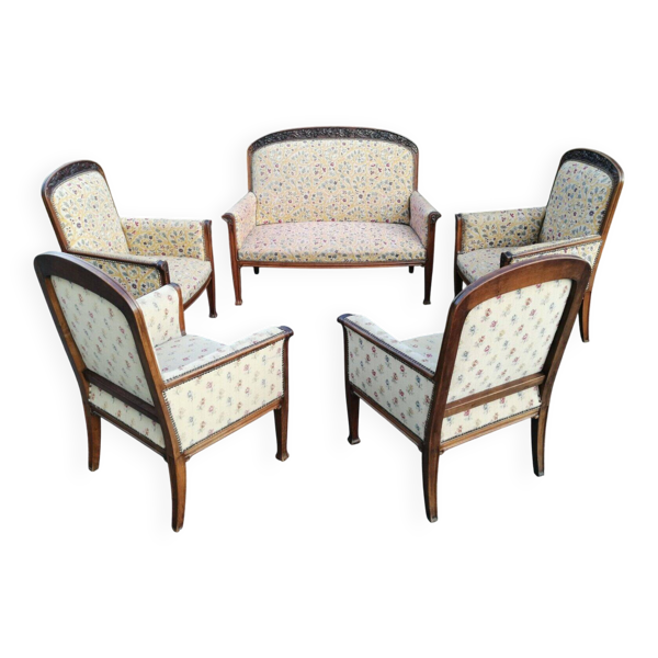 Salon art nouveau : 4 fauteuils + canapé sofa jugendstil 1900 chair