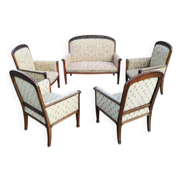 Salon art nouveau : 4 fauteuils + canapé sofa jugendstil 1900 chair