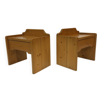 Vintage set of 2 pinewood bedside tables 70's minimalist design