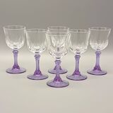 6 vintage purple stemmed liqueur glasses from France, Arques crystal