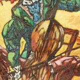 Clown musician, oil on canvas signed