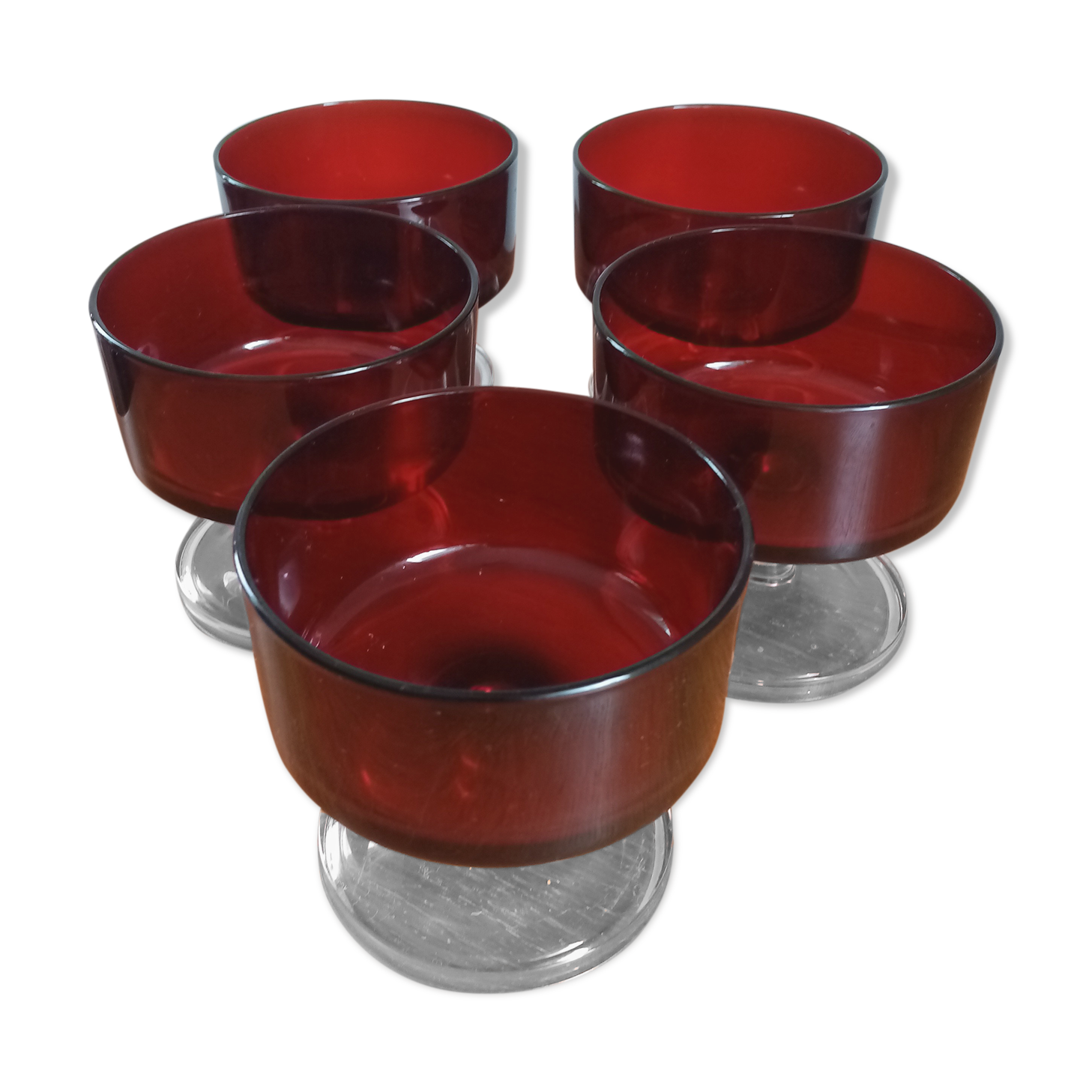 5 red vintage ice cream cups