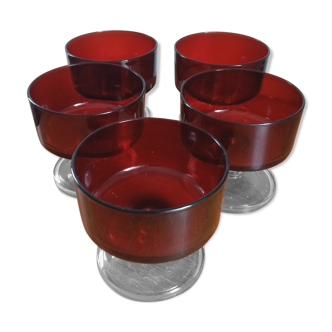 5 red vintage ice cream cups