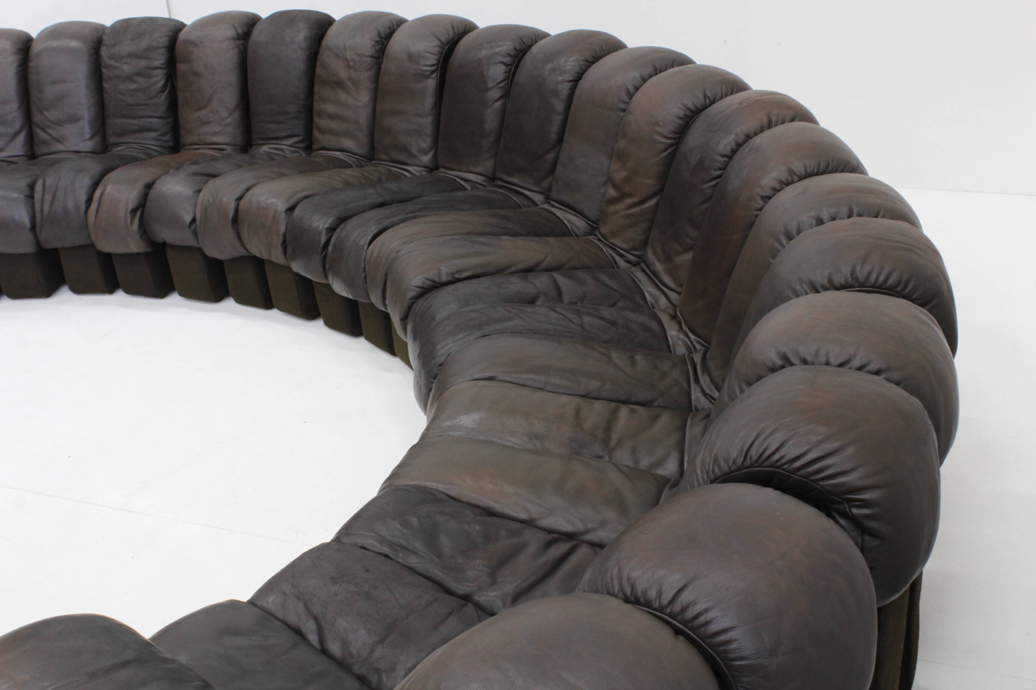 Vintage DS-600 Non stop Snake sofa by De Sede in original brown leather, 19
