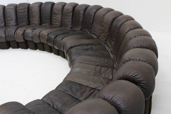 Canapé Snake DS-600 vintage sans fin de De Sede en cuir marron d'origine, 19