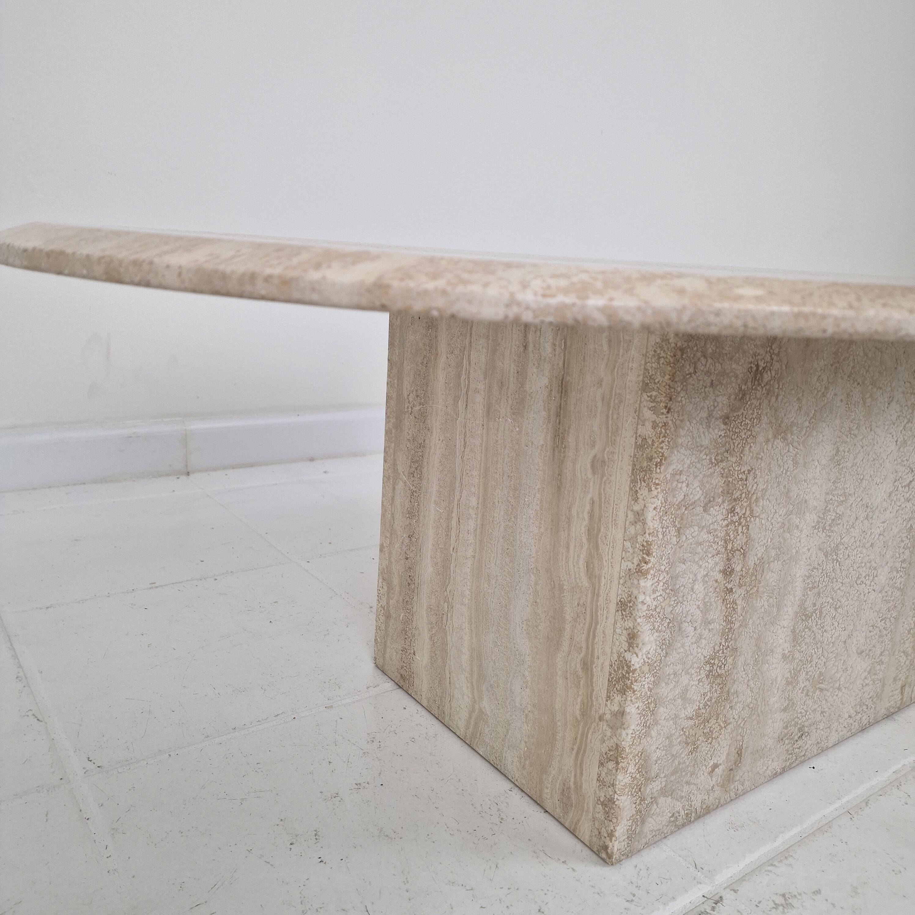 Italian Oval Travertine Coffee Table – Natural Elegance with Sculptural Sty