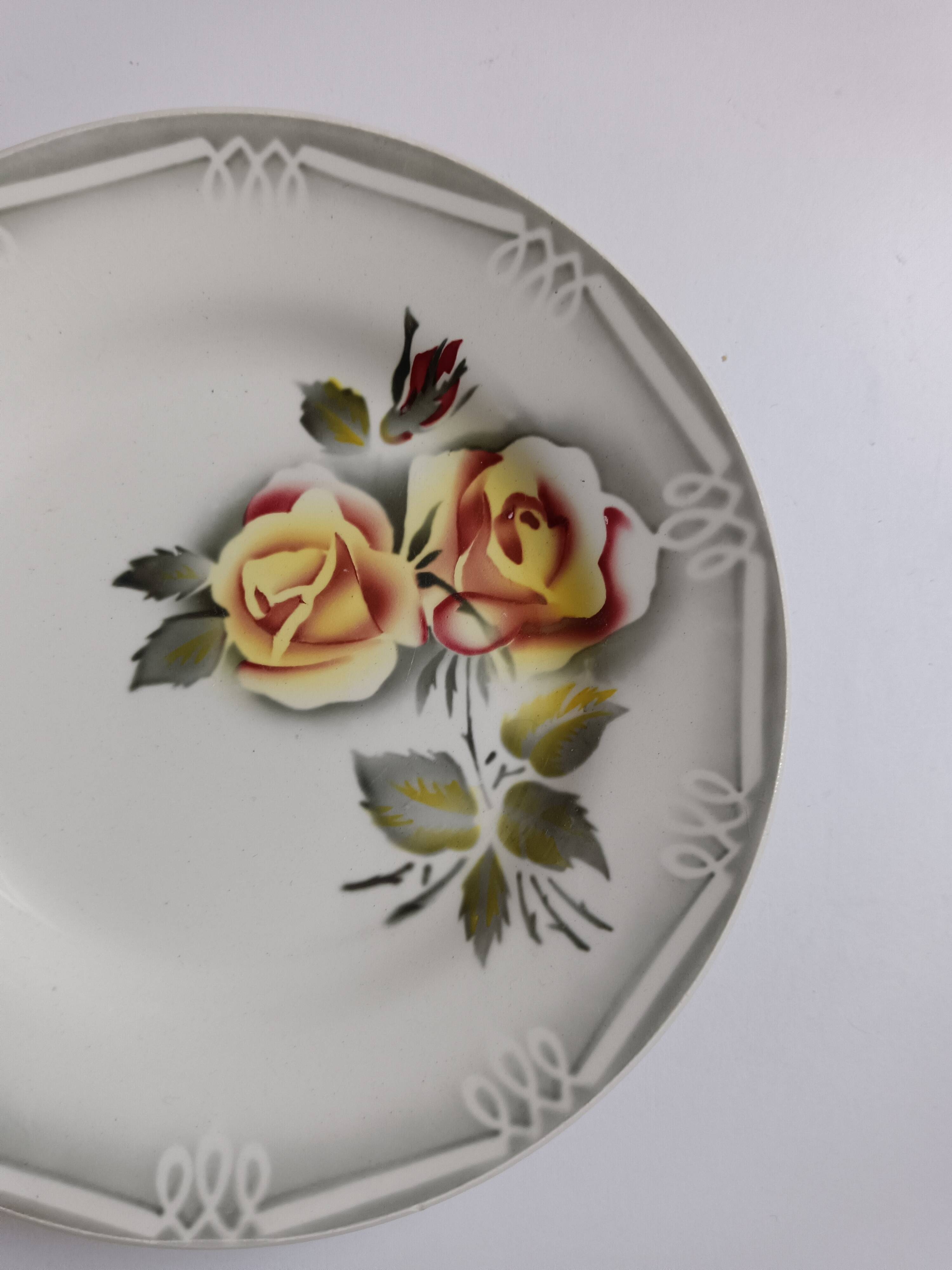 3 assiettes Digoin Sarreguemines Adèle gris jaune et bordeaux