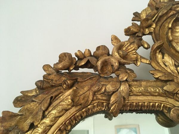 Miroir ancien en bois doré sculpté époque XVIIIe transition louis XV louis XVI 77x110cm