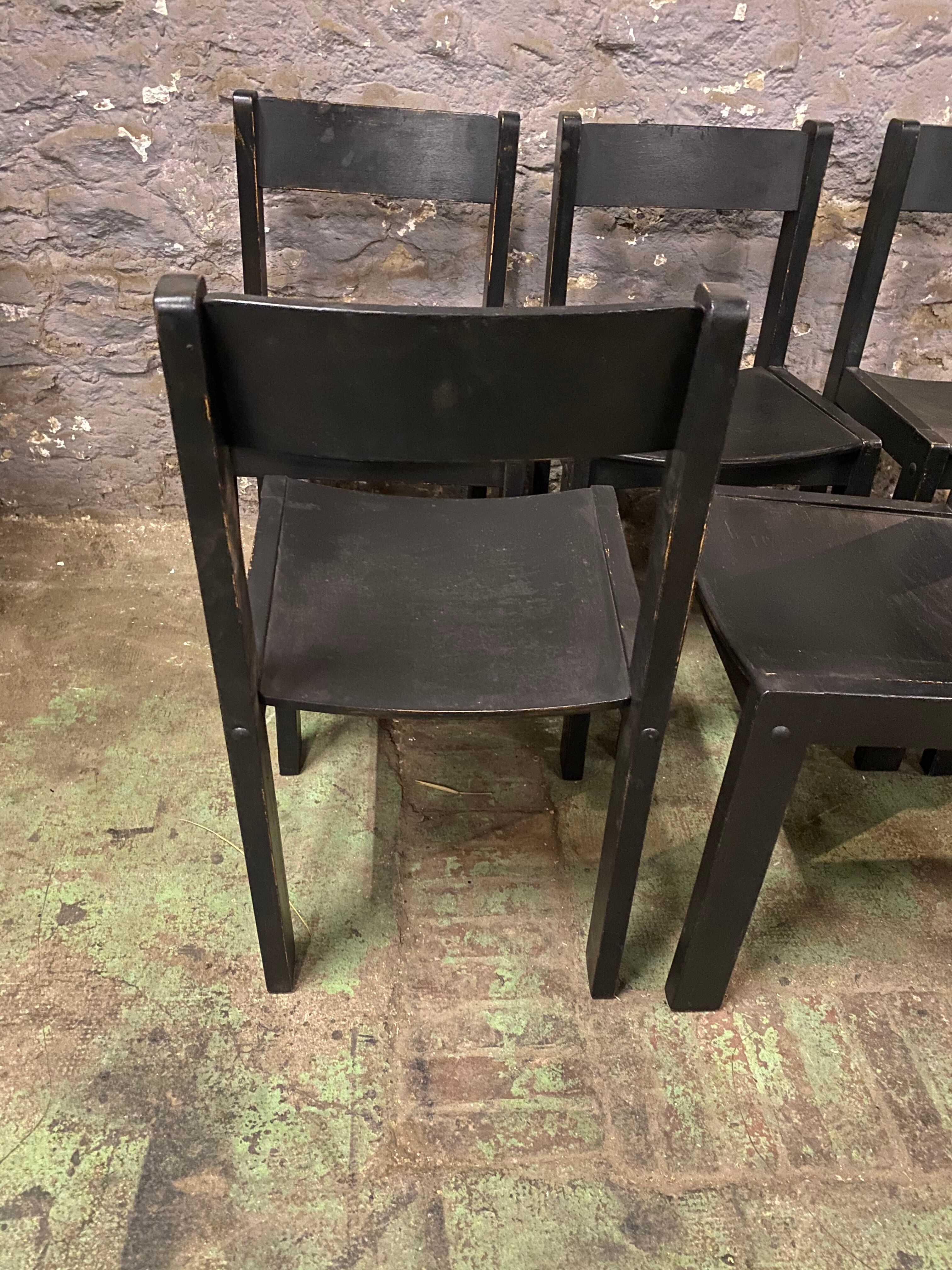 6 vintage chairs circa 1960 patinated black